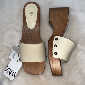 Zara Clogs Size 7.5 (38) Wood Cream
